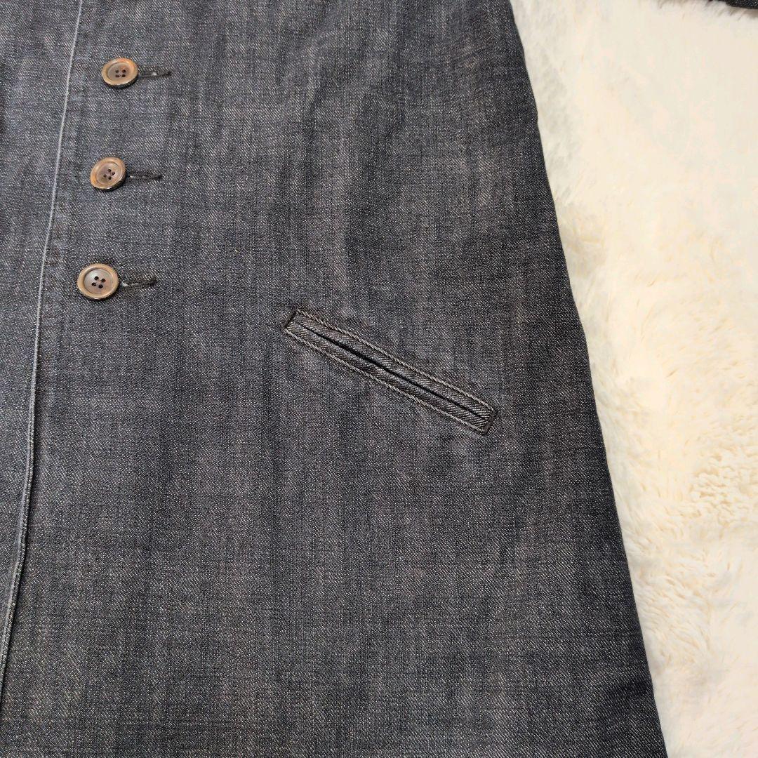 ◆極美品 45R デニム チェスターコート インディゴ 日本製 袖裾裏チェック