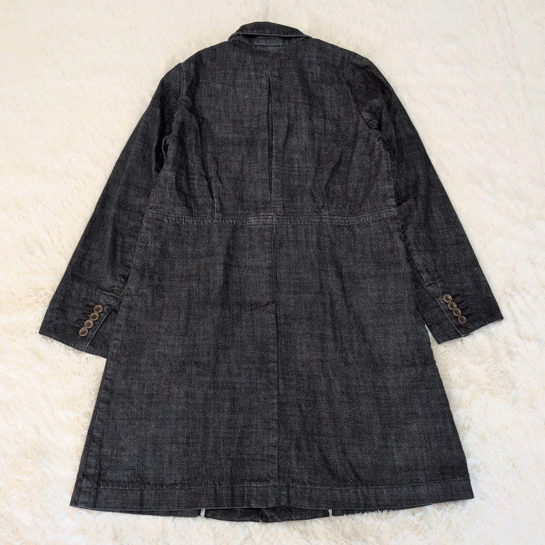 ◆極美品 45R デニム チェスターコート インディゴ 日本製 袖裾裏チェック