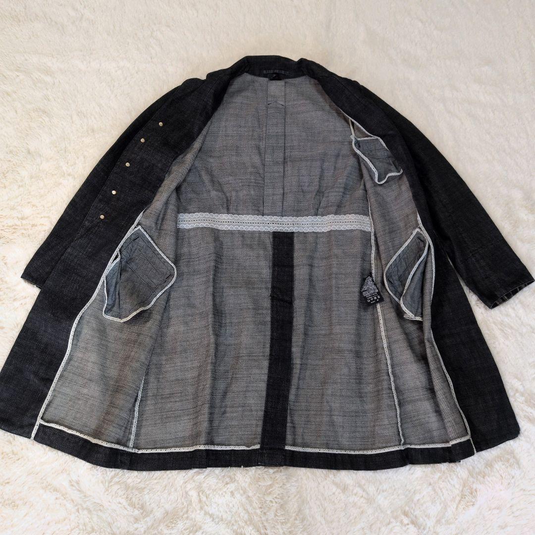 ◆極美品 45R デニム チェスターコート インディゴ 日本製 袖裾裏チェック