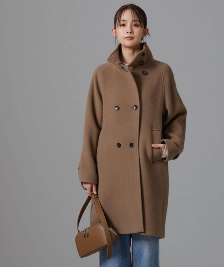 PECOLAMBウールカシミヤスタンドカラーコート