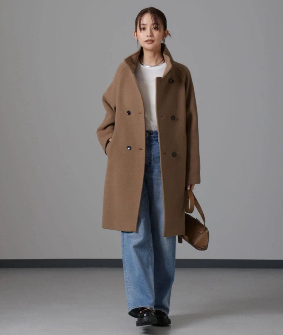 PECOLAMBウールカシミヤスタンドカラーコート