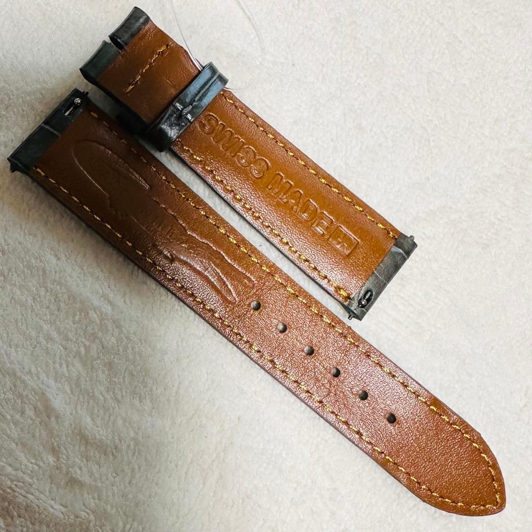 3062#20mm-18mmダークアッシュ★本物クロコダイルベルト★スイス製