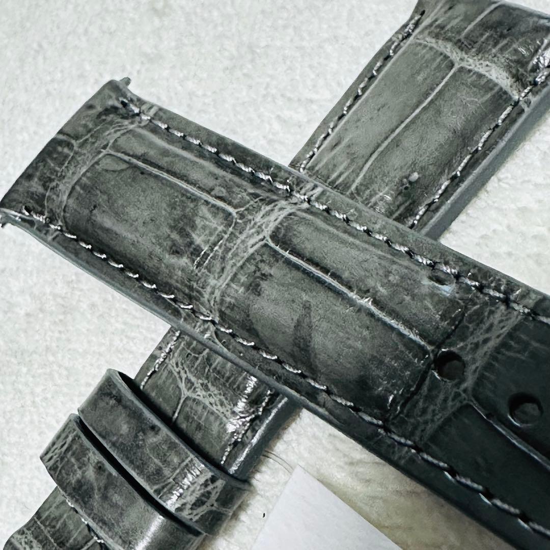 3062#20mm-18mmダークアッシュ★本物クロコダイルベルト★スイス製
