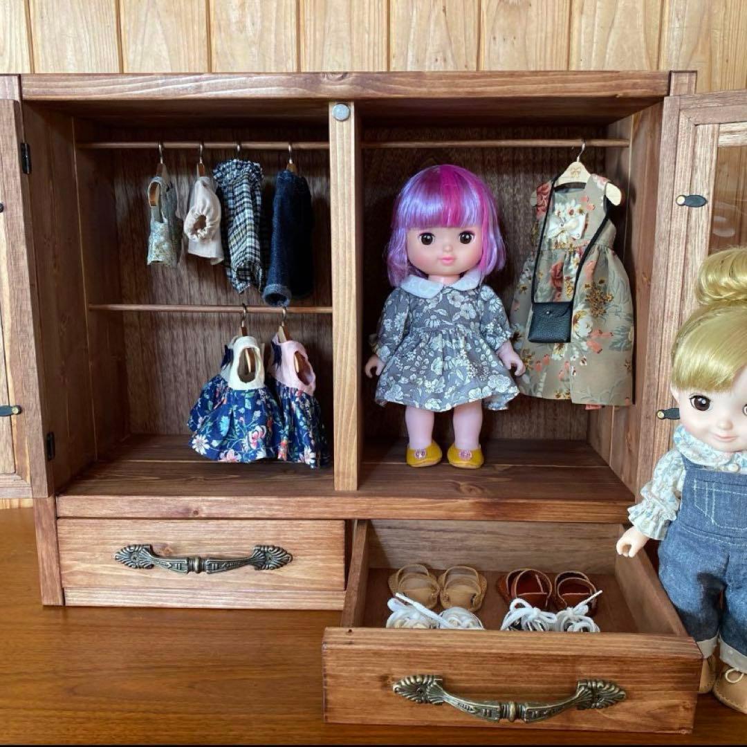 人形用木製クローゼット扉付き　レミン＆ソラン　メルちゃん　パオラドール　収納