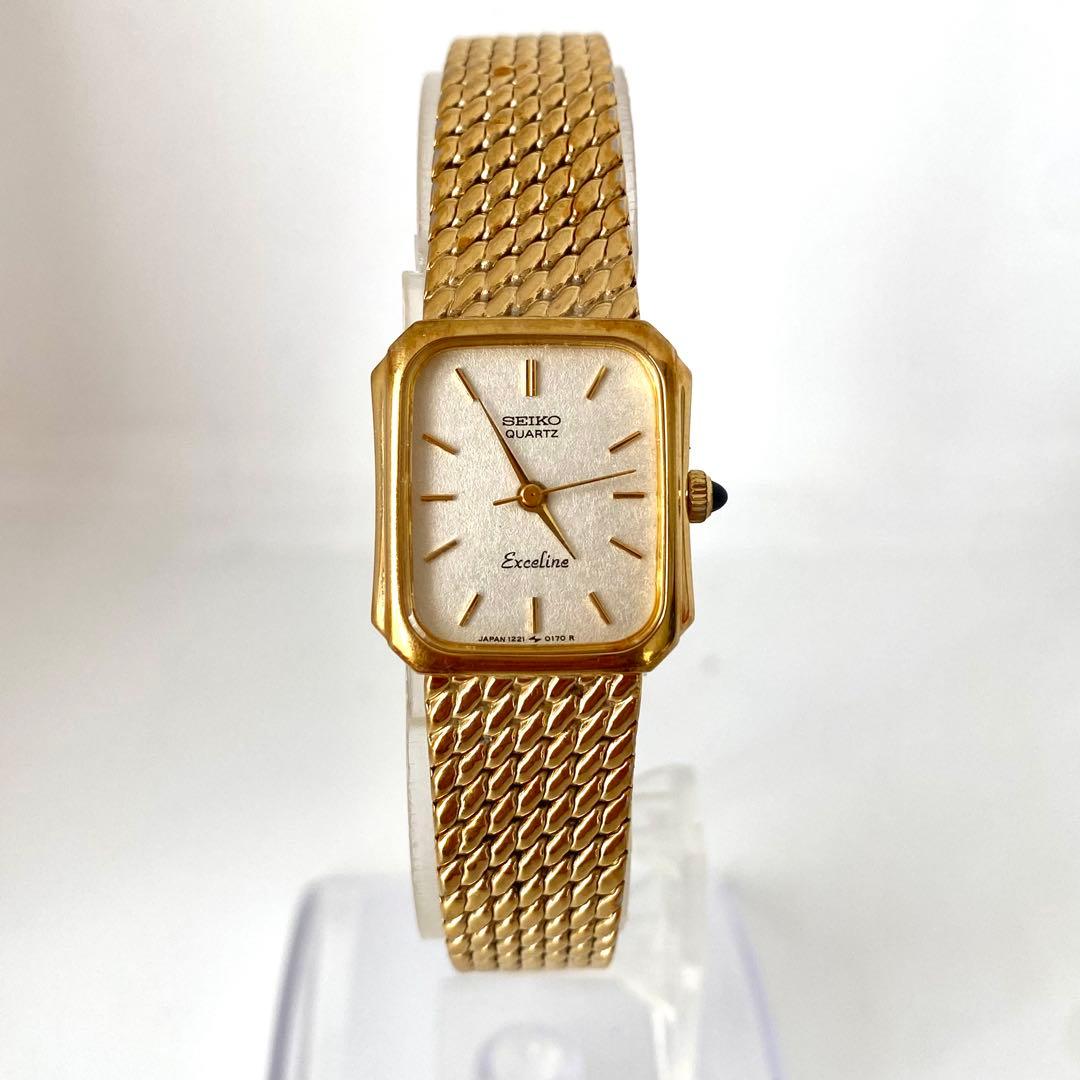 新品電池　SEIKO エクセリーヌ　腕時計　ゴールド　スクエア　3針