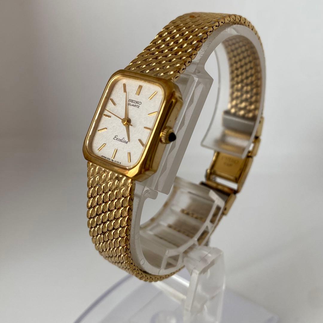 新品電池　SEIKO エクセリーヌ　腕時計　ゴールド　スクエア　3針