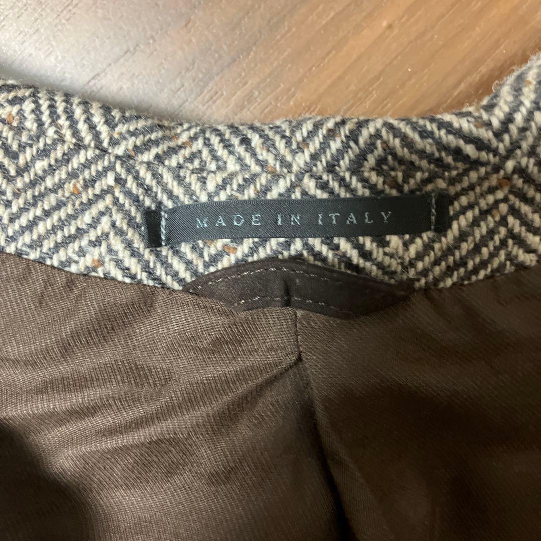 美品 ルイジビアンキマントヴァ チェスターコート ヘリンボーン グレー 系 50