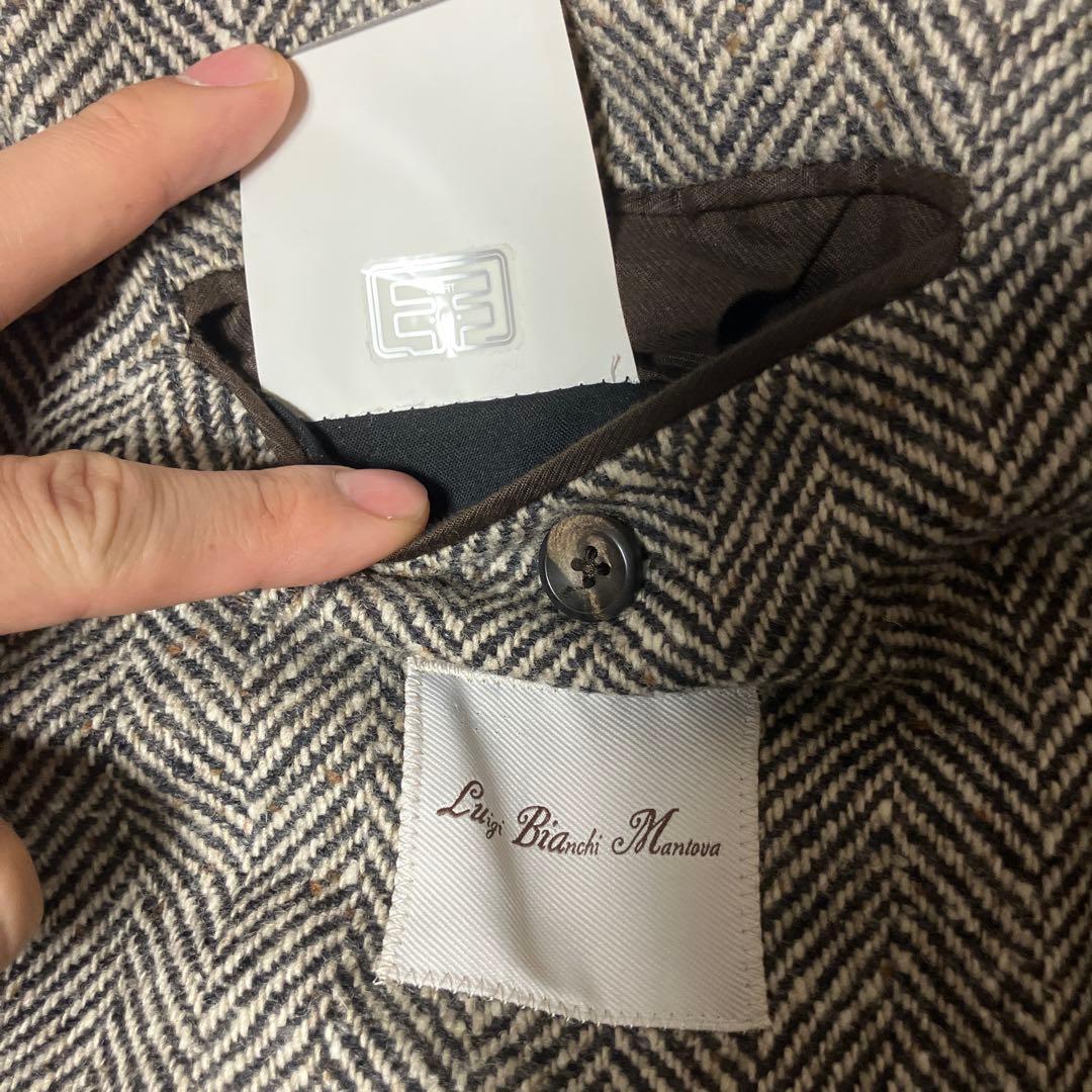 美品 ルイジビアンキマントヴァ チェスターコート ヘリンボーン グレー 系 50