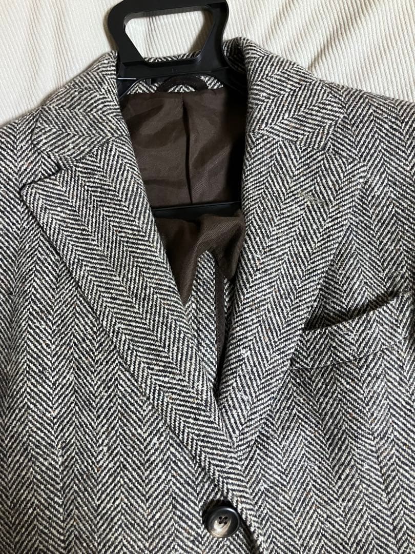 美品 ルイジビアンキマントヴァ チェスターコート ヘリンボーン グレー 系 50