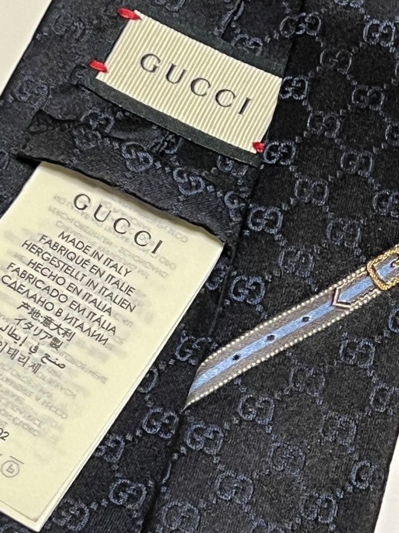 超美品✨GUCCI グッチ gg柄 ネクタイ(グッチロゴ) 黒x青　E