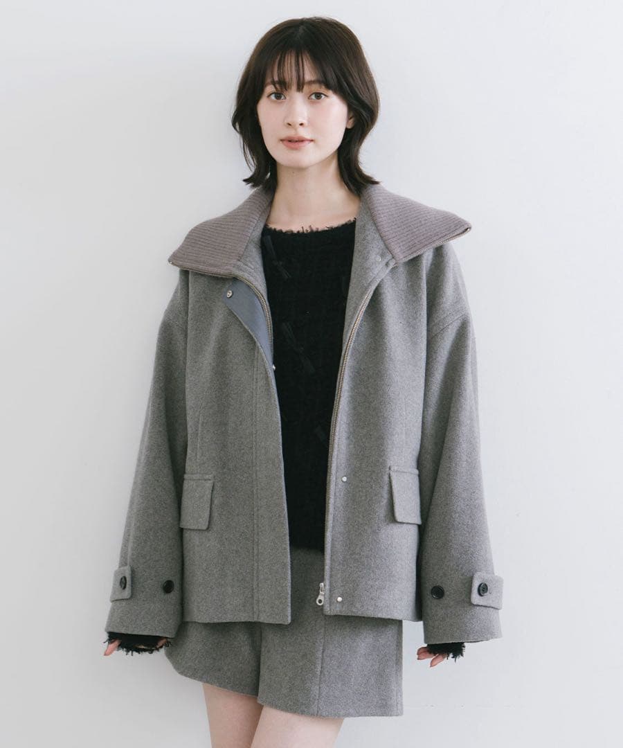 COCODEAL リブカラーウール混コート