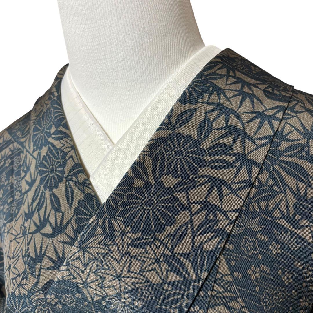 r*e様 美品　袷　正絹　型染め　縮緬　小紋　フルセット　作家塩瀬　粋　大人着物