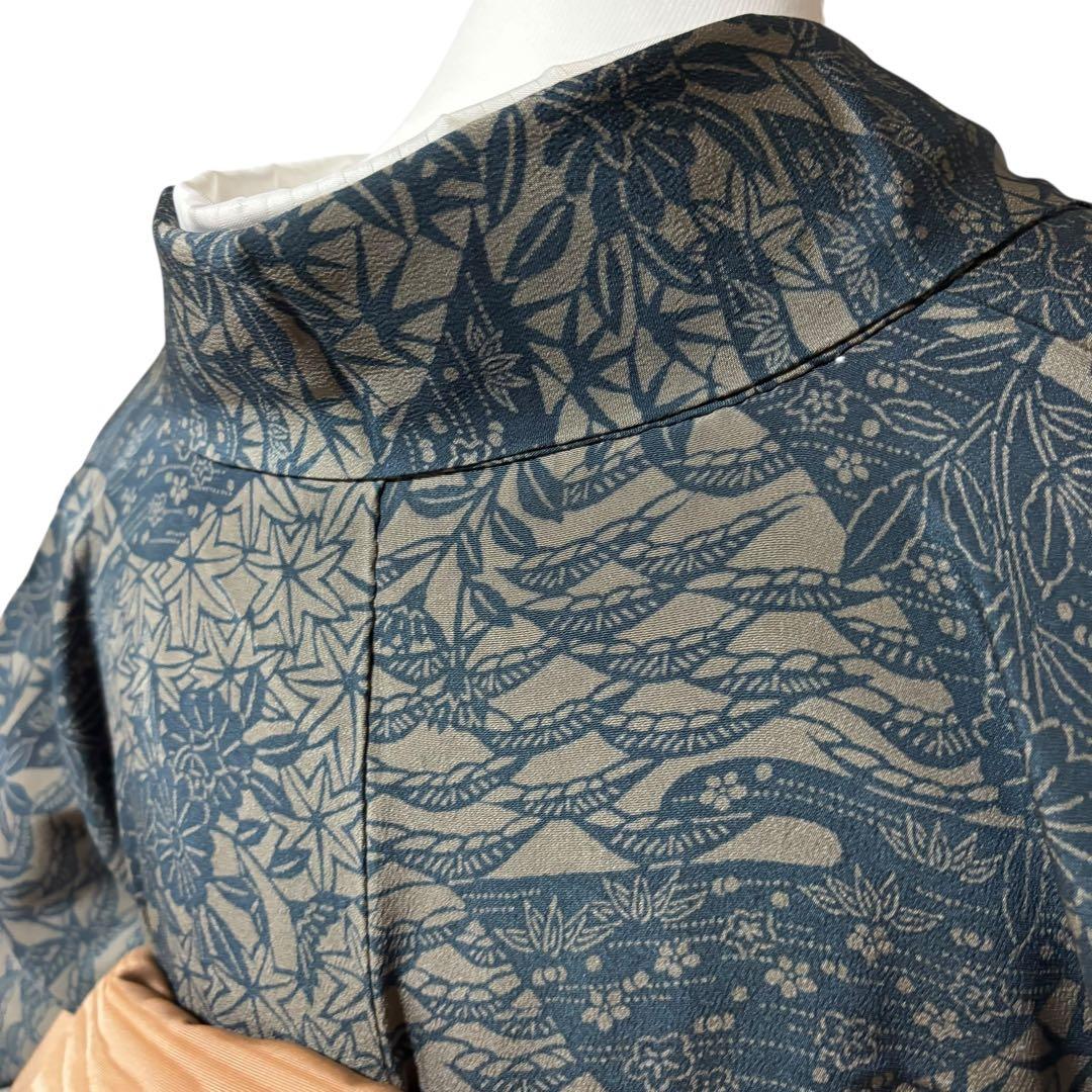 r*e様 美品　袷　正絹　型染め　縮緬　小紋　フルセット　作家塩瀬　粋　大人着物