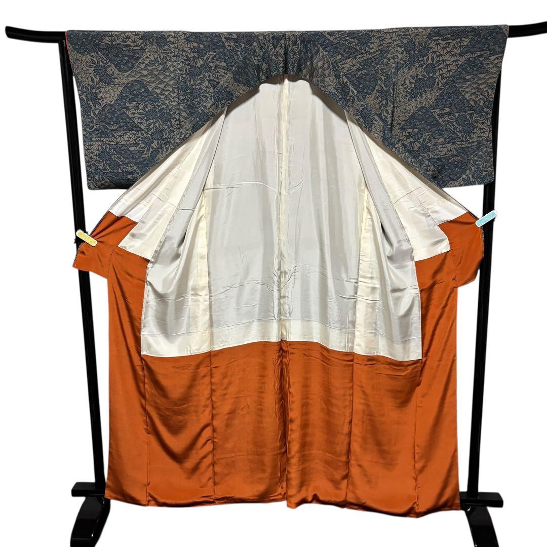 r*e様 美品　袷　正絹　型染め　縮緬　小紋　フルセット　作家塩瀬　粋　大人着物