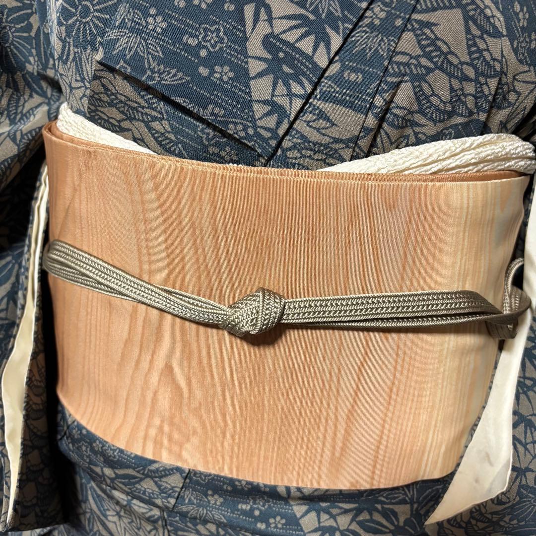 r*e様 美品　袷　正絹　型染め　縮緬　小紋　フルセット　作家塩瀬　粋　大人着物