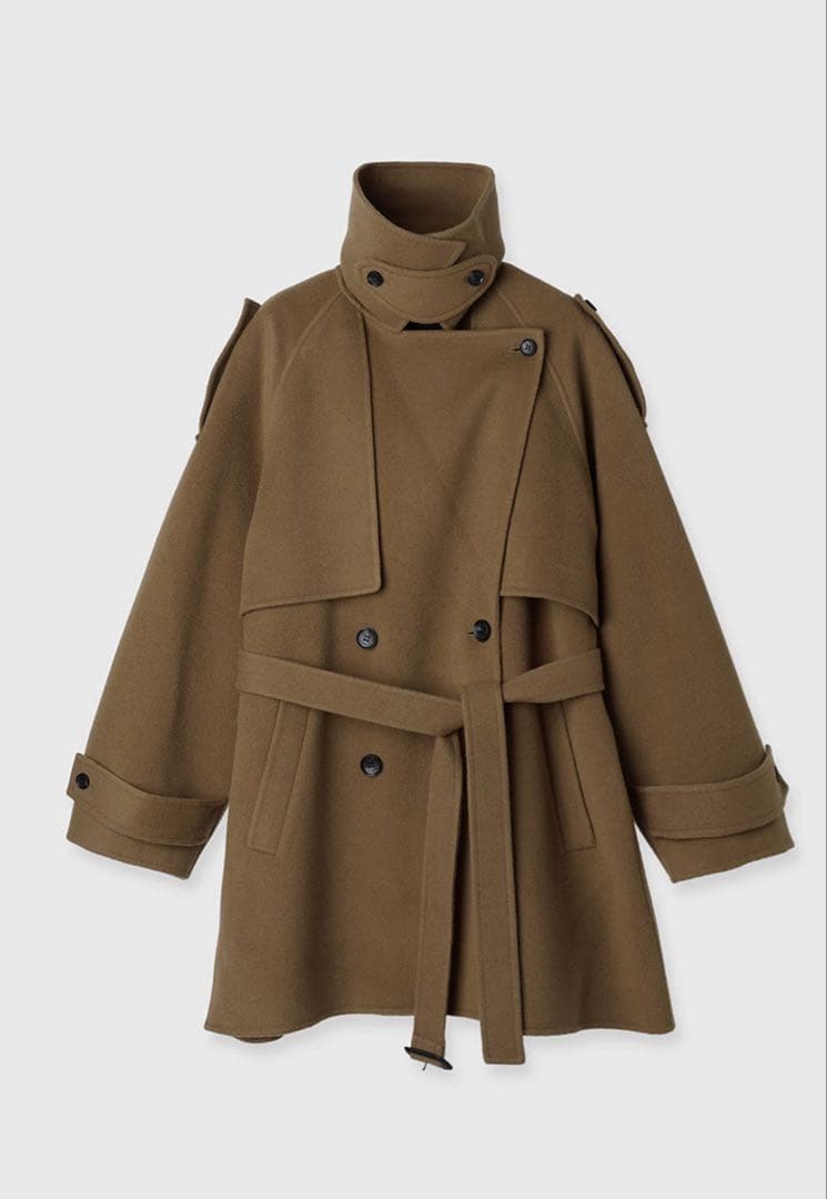 【新品未使用タグ付き】リバーウールミドルトレンチコート キャメル