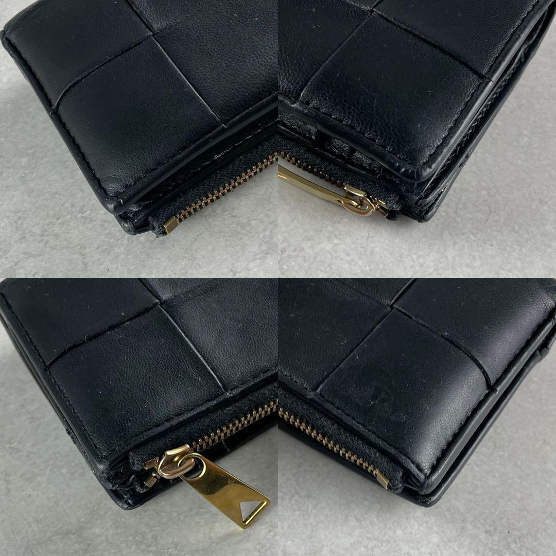 【美品】ボッテガヴェネタ 折り財布 カセット イントレ レザー ブラック 金具