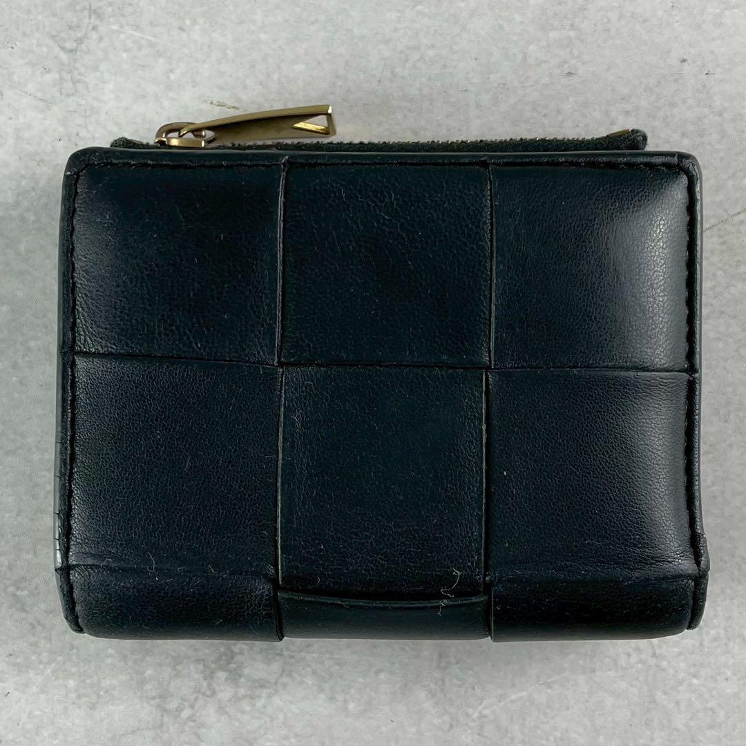 【美品】ボッテガヴェネタ 折り財布 カセット イントレ レザー ブラック 金具