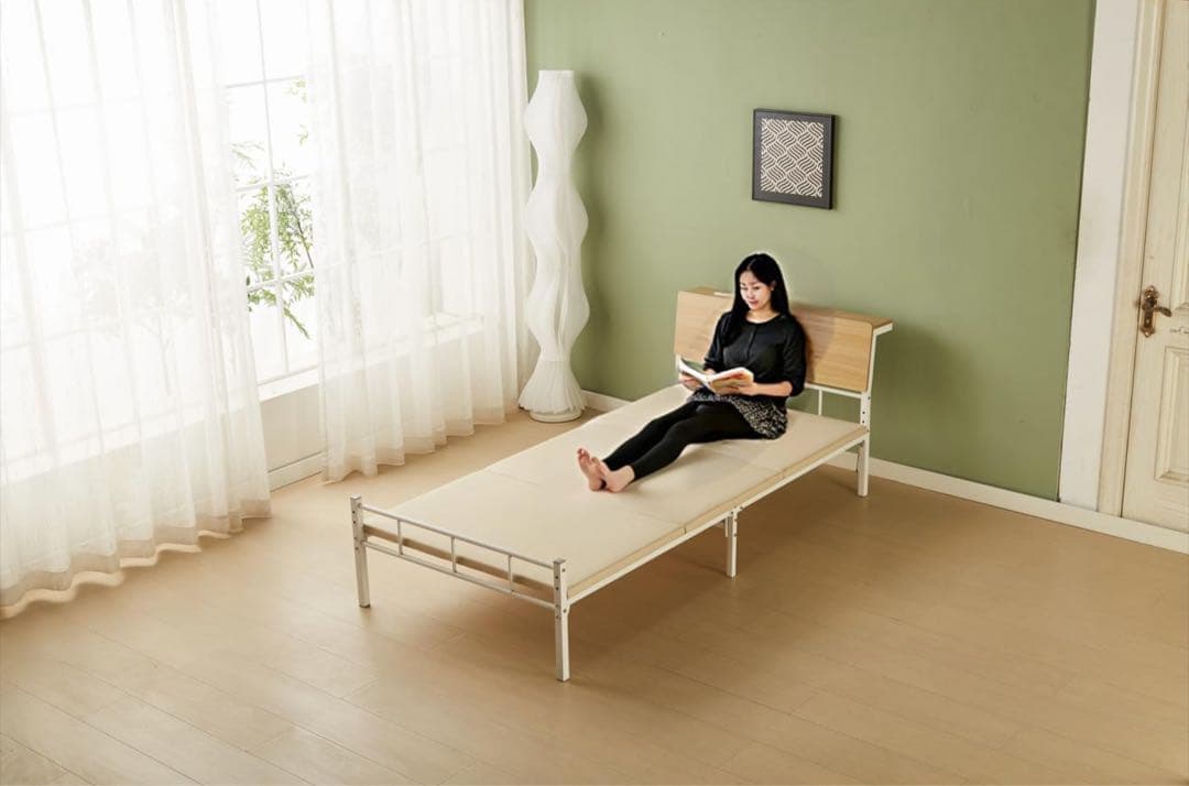 【新品】シングルベッドフレーム 木製ヘッドボード、マットレス付き