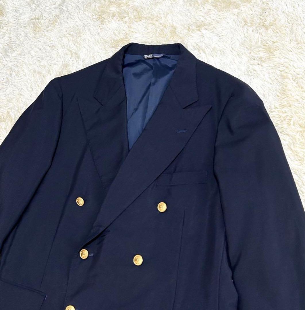 ポロ ラルフローレン 紺ブレザー ダブルジャケット 金ボタン L相当