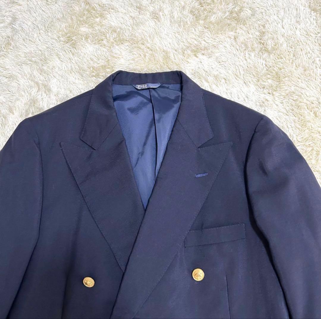 ポロ ラルフローレン 紺ブレザー ダブルジャケット 金ボタン L相当