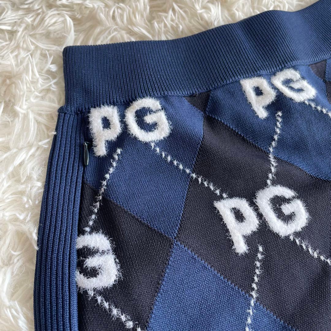 未使用　パーリーゲイツ　ニットスカート　アーガイルチェック　ロゴ　ネイビー　0