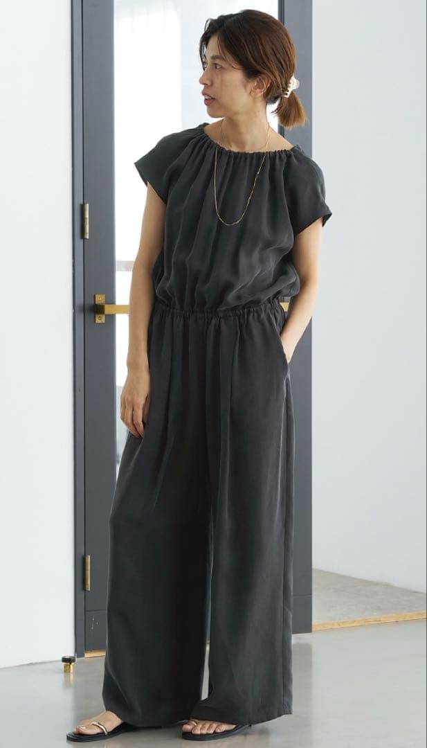 IENA キュプラギャザーネックオールインワン　ブラック　38