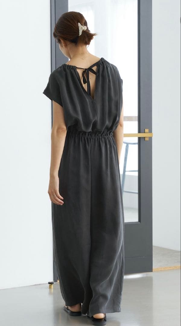 IENA キュプラギャザーネックオールインワン　ブラック　38