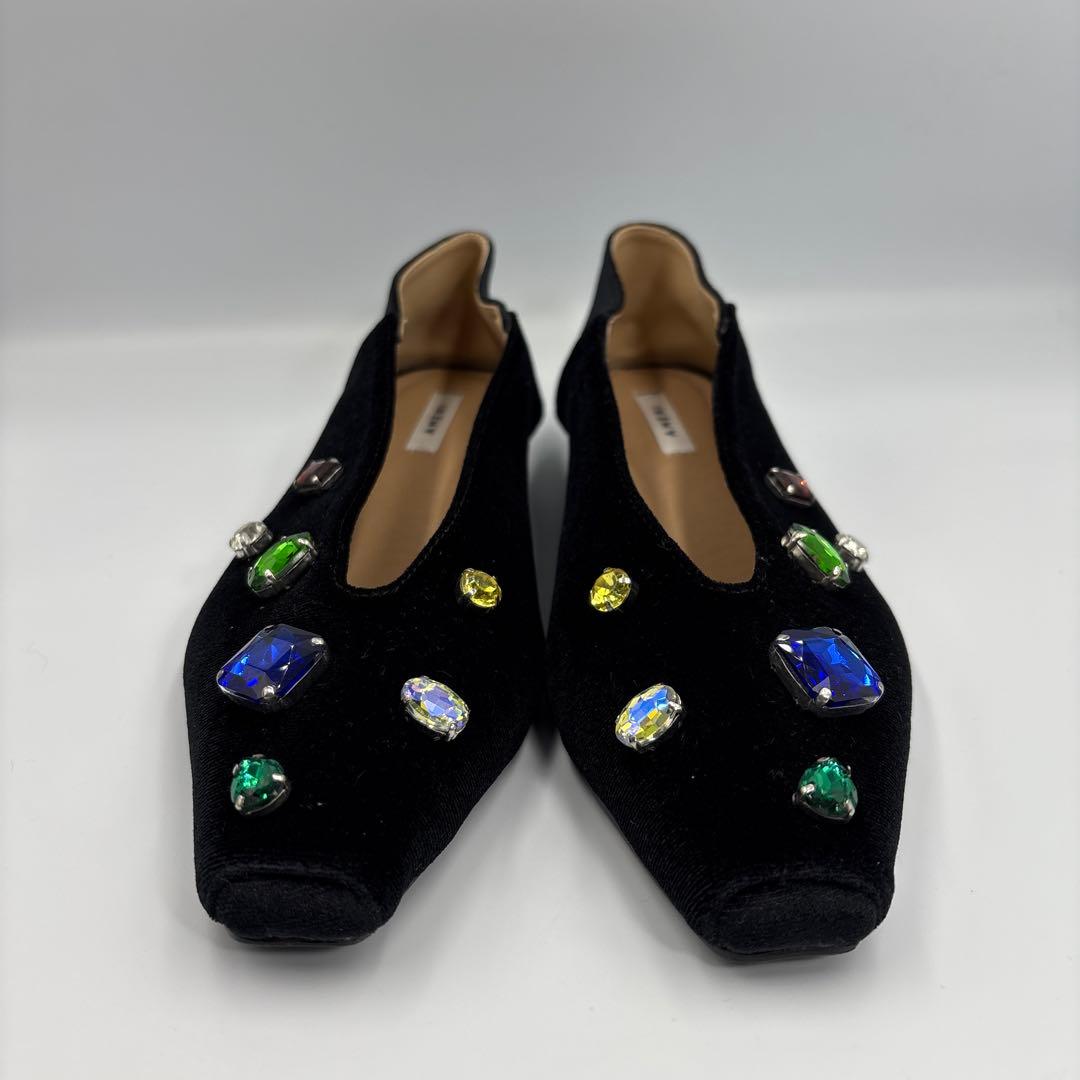 AMERI アメリヴィンテージ　ビジュー　フラットシューズ　ベロア　黒　完売品