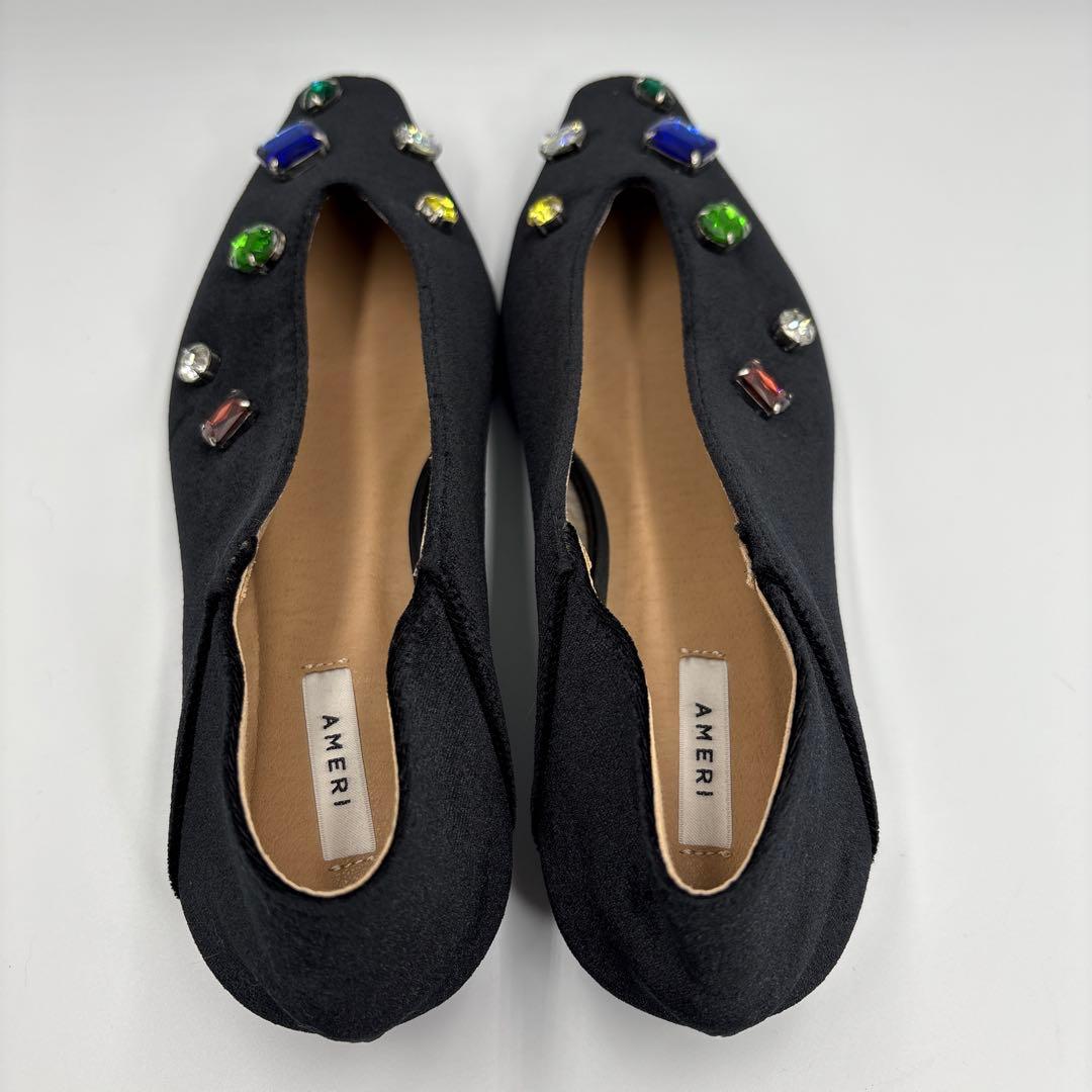 AMERI アメリヴィンテージ　ビジュー　フラットシューズ　ベロア　黒　完売品