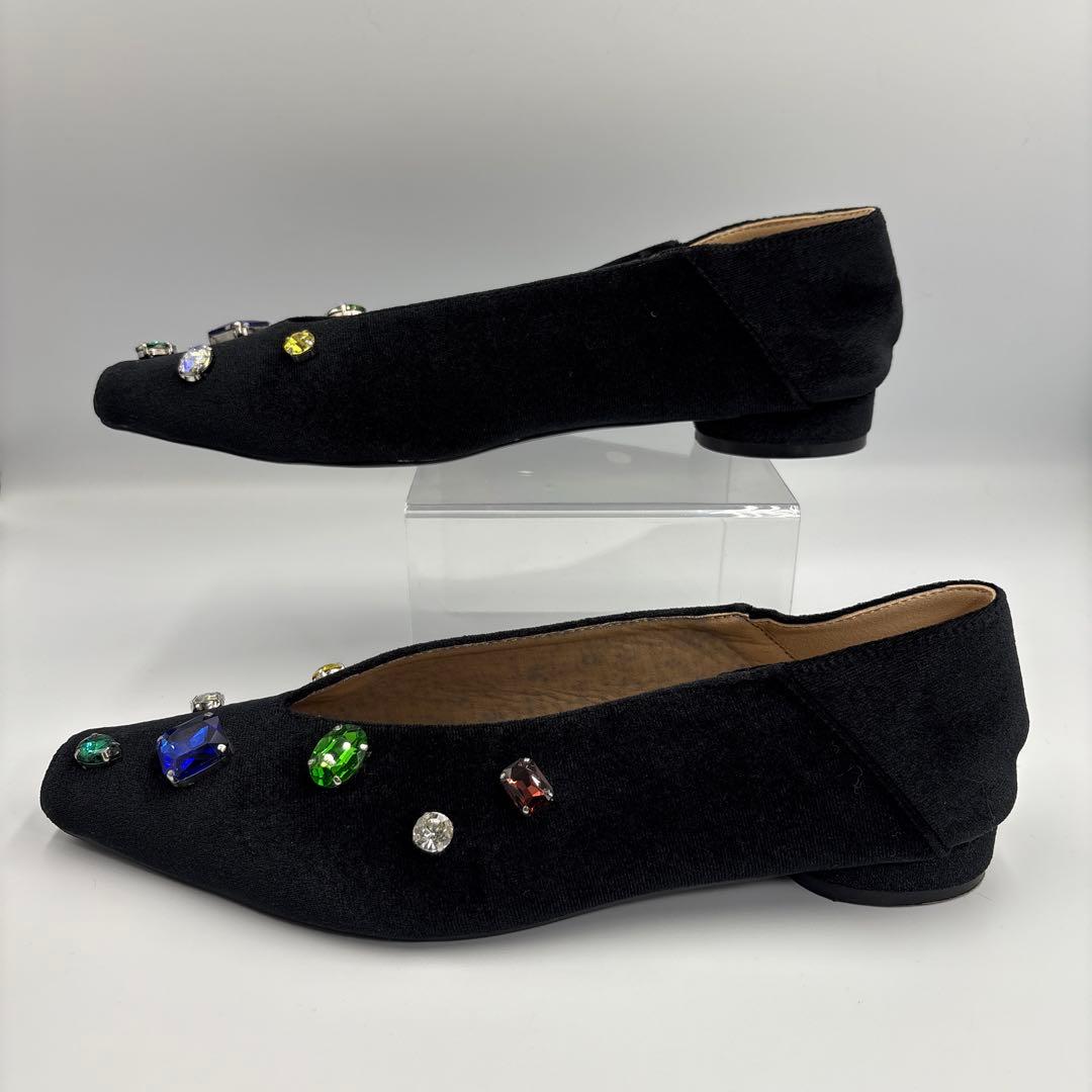 AMERI アメリヴィンテージ　ビジュー　フラットシューズ　ベロア　黒　完売品