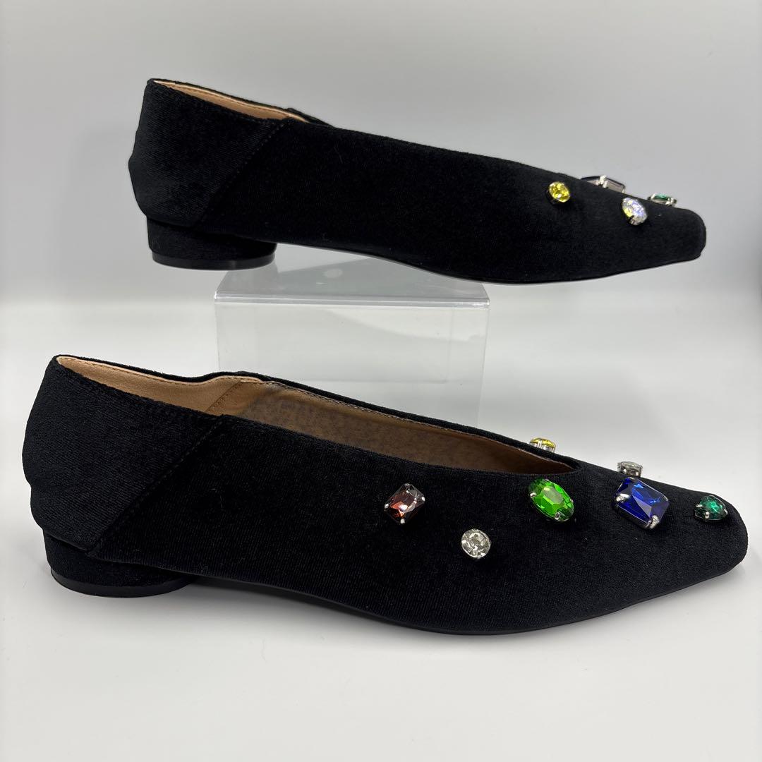 AMERI アメリヴィンテージ　ビジュー　フラットシューズ　ベロア　黒　完売品