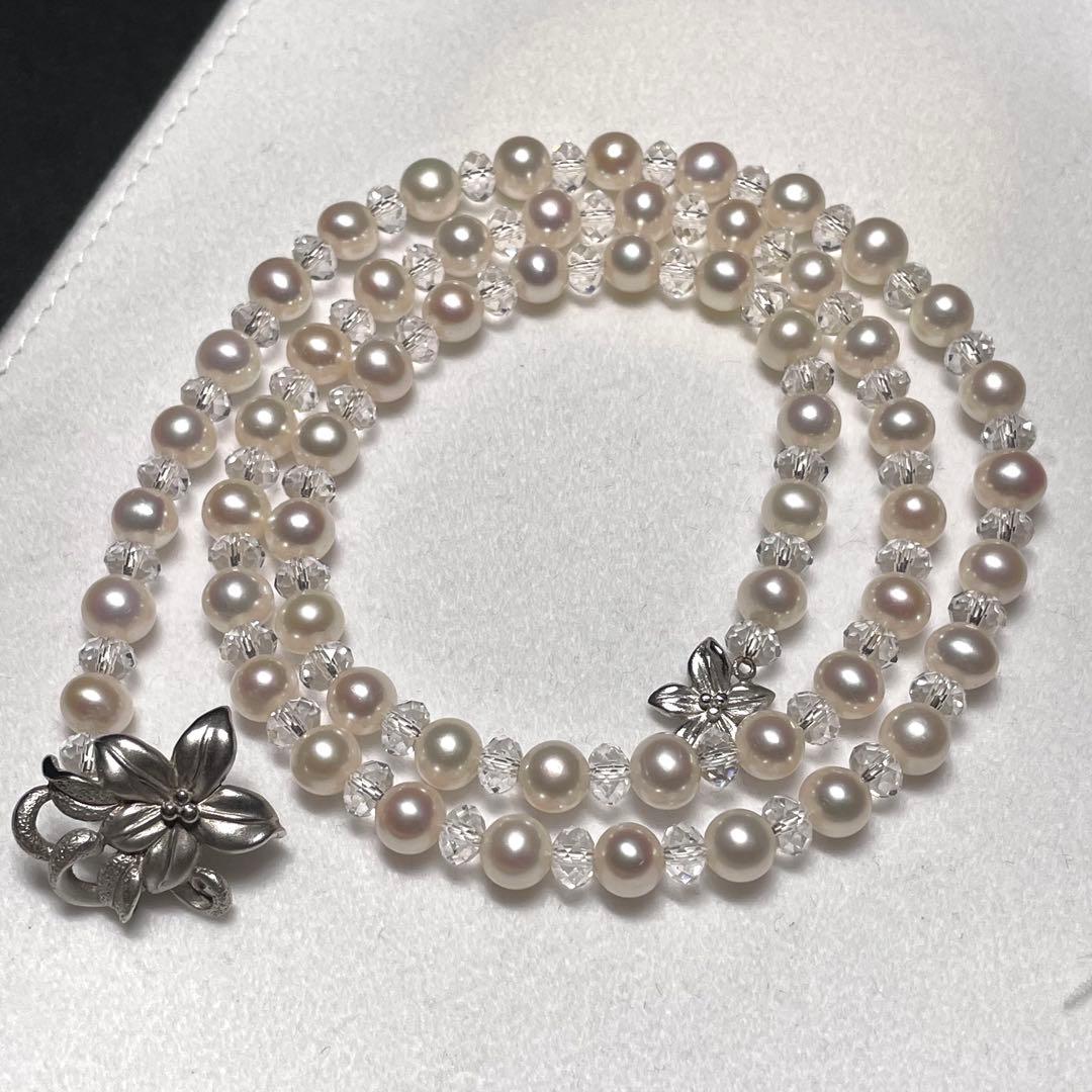 【テリ最強 】パールネックレス 長さ調節可SILVER7.1-7.5mm ロング