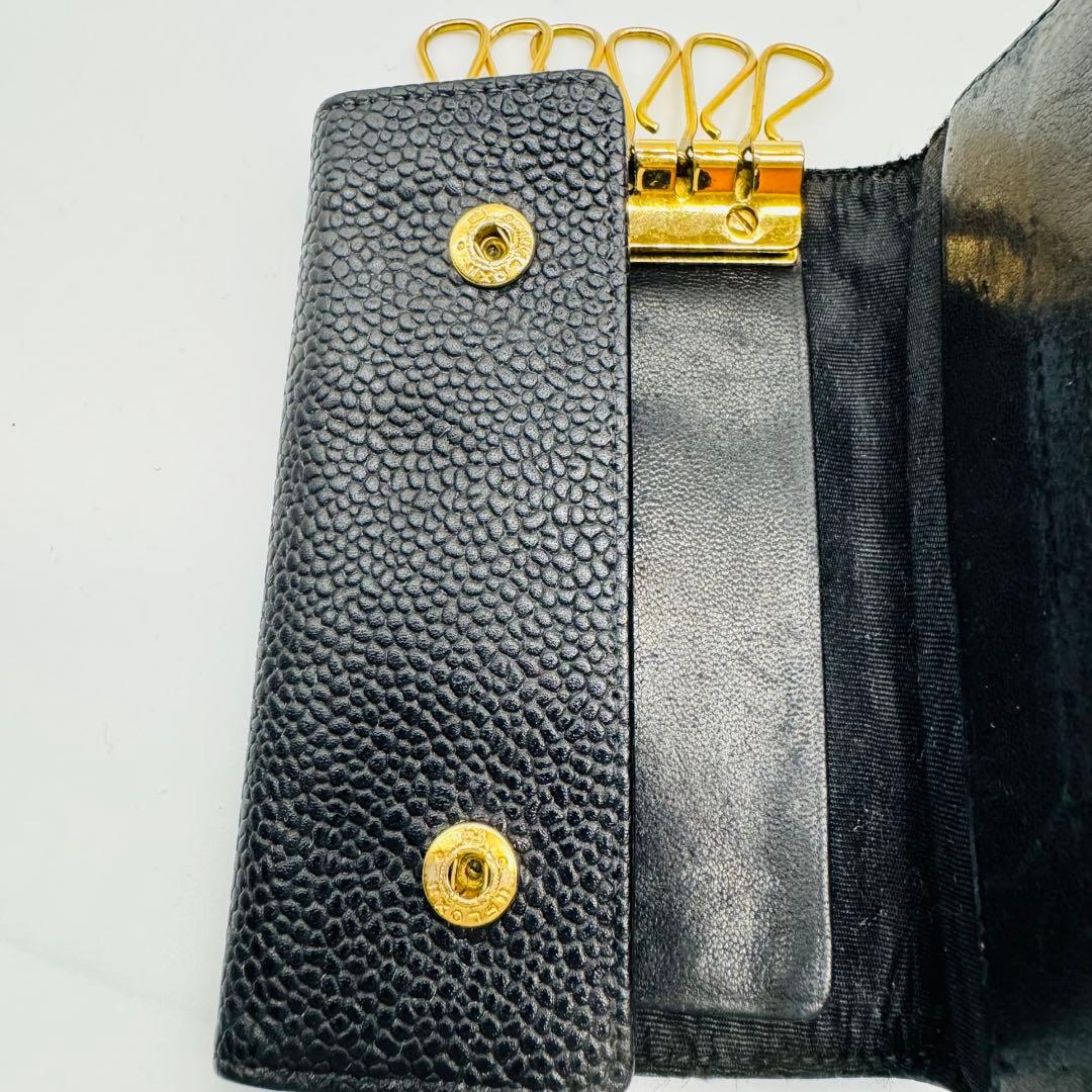 シャネル COCOキャビアスキン 6連キーケース 黒