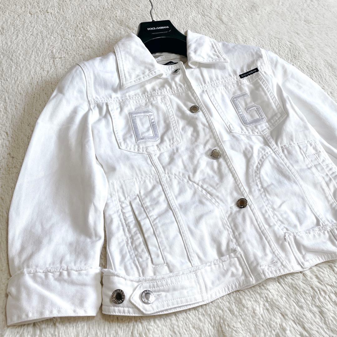 美品 DOLCE&GABBANA ロゴ ダメージ デニムジャケット Gジャン 白