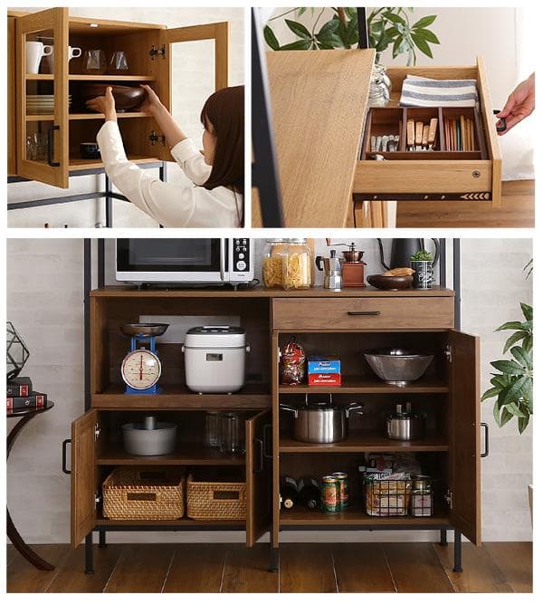棚　ヴィンテージ　食器棚　大容量　キッチン棚　家電収納　幅122cm