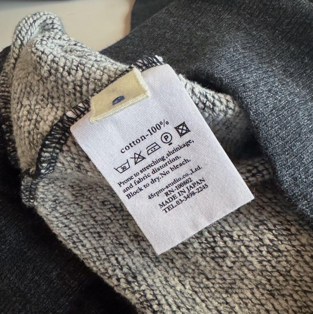 45rpm 45R クルーネックスウェット チャコールグレー　墨黒 3
