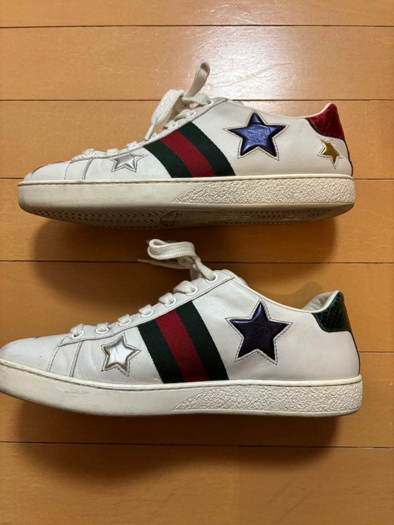 GUCCI グッチ　ACEシェリーラインスターレザーローカットスニーカー
