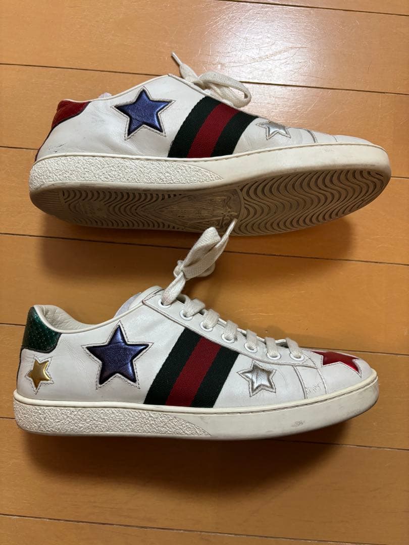 GUCCI グッチ　ACEシェリーラインスターレザーローカットスニーカー