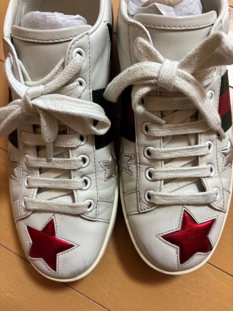 GUCCI グッチ　ACEシェリーラインスターレザーローカットスニーカー