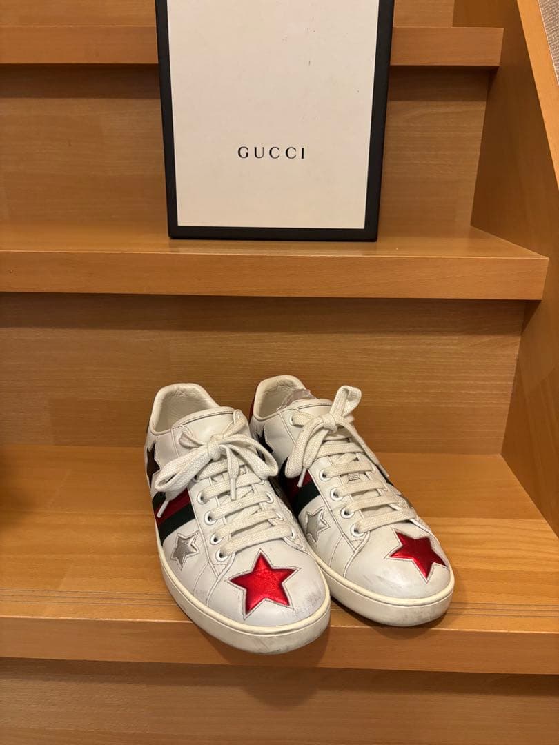 GUCCI グッチ　ACEシェリーラインスターレザーローカットスニーカー