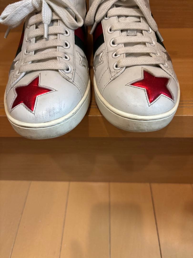 GUCCI グッチ　ACEシェリーラインスターレザーローカットスニーカー