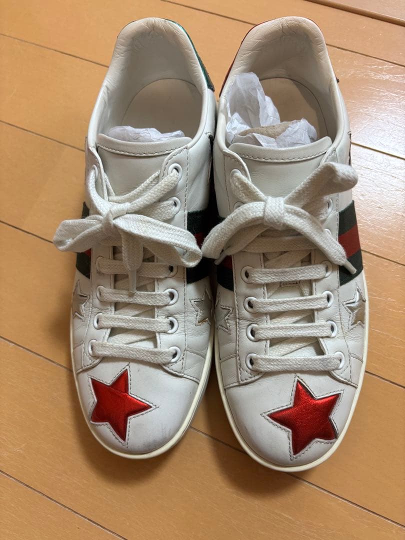 GUCCI グッチ　ACEシェリーラインスターレザーローカットスニーカー