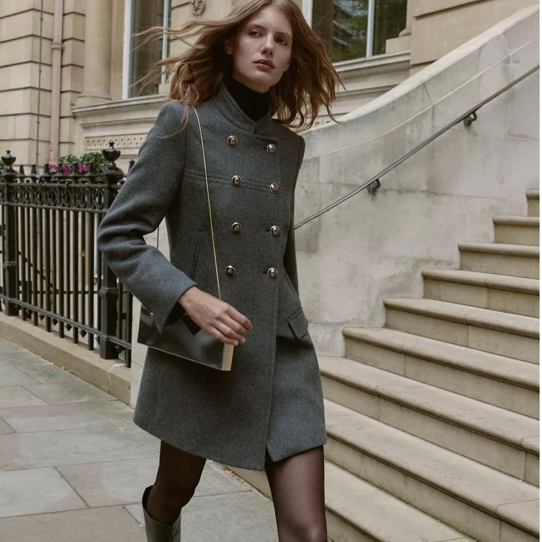 今期 新品 ZARAウールダブルブレストコート Sサイズ グレー