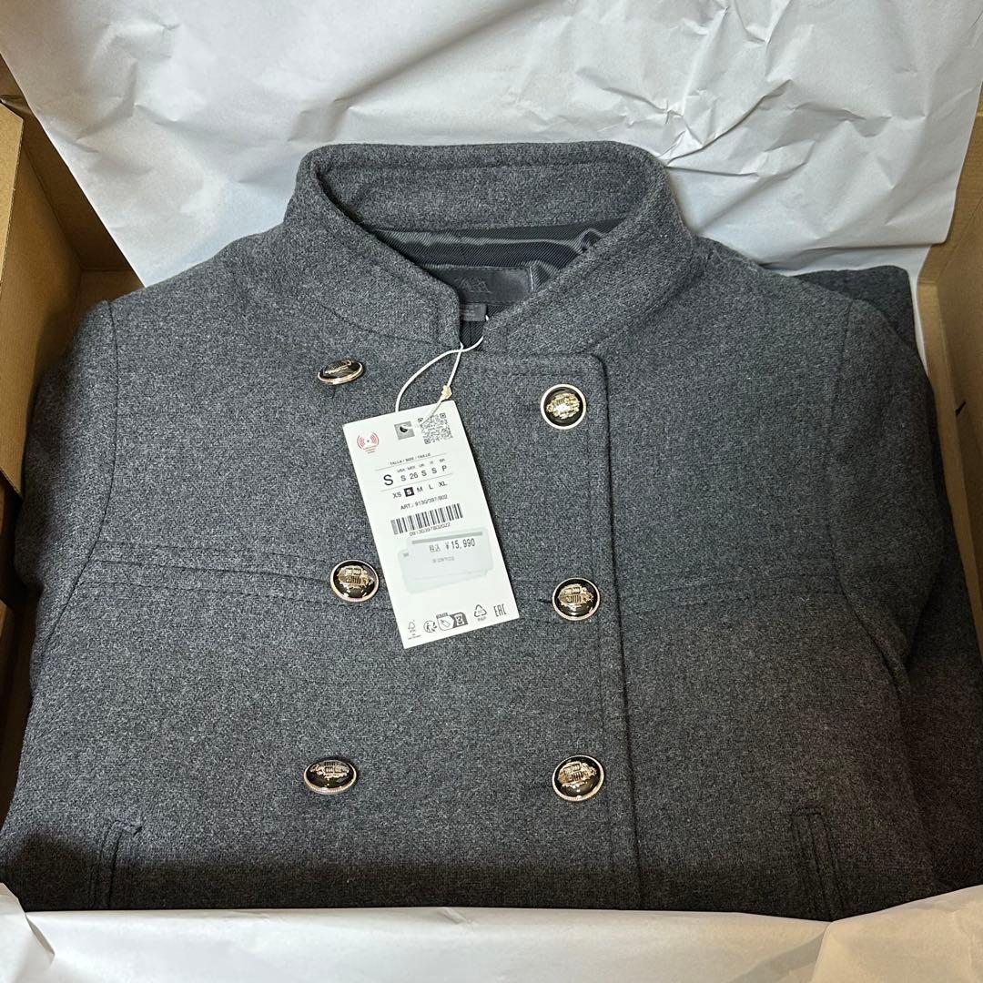 今期 新品 ZARAウールダブルブレストコート Sサイズ グレー