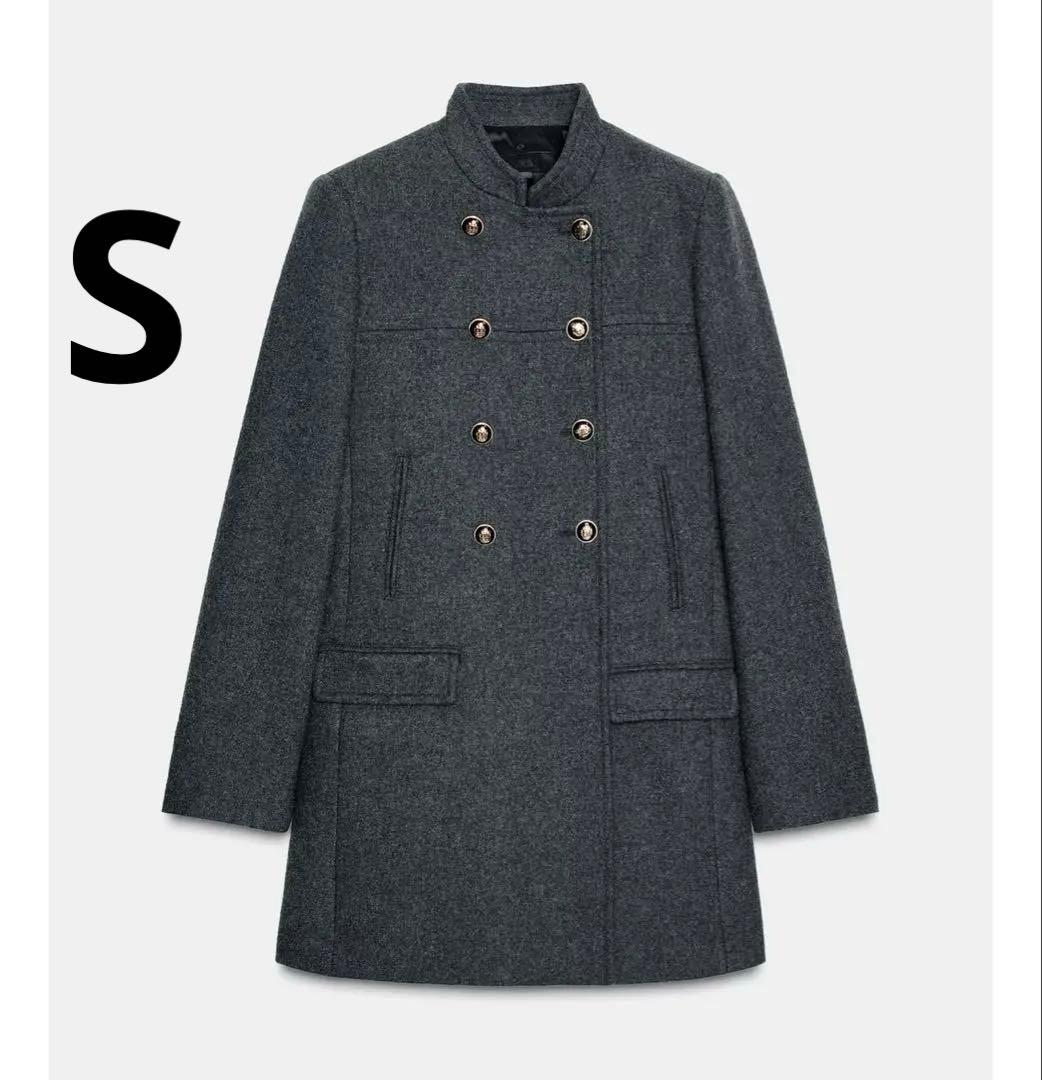 今期 新品 ZARAウールダブルブレストコート Sサイズ グレー