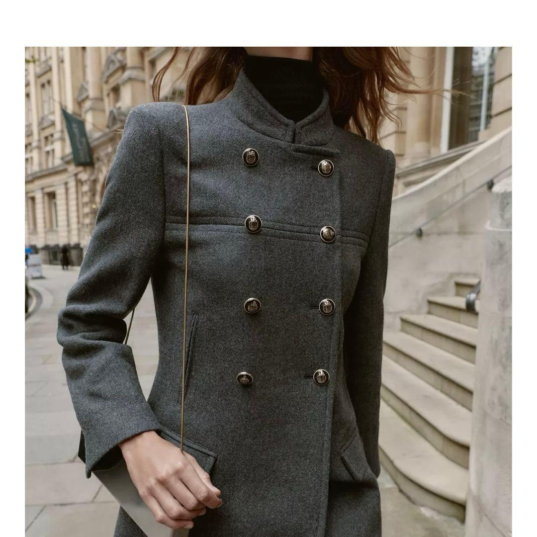 今期 新品 ZARAウールダブルブレストコート Sサイズ グレー