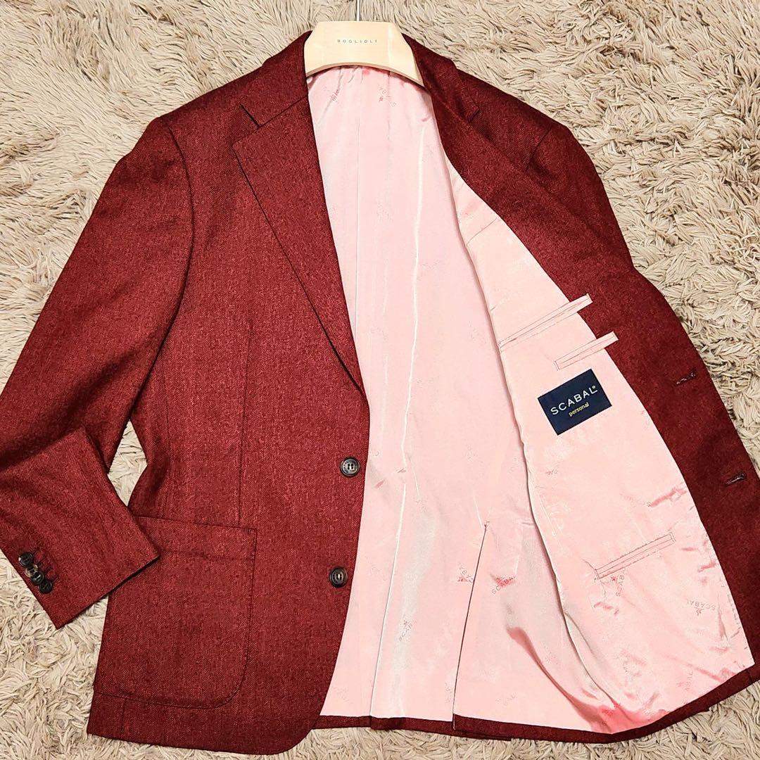 SCABAL テーラードジャケット ヘリンボーン ツイード ロゴ ボタン 美裏地