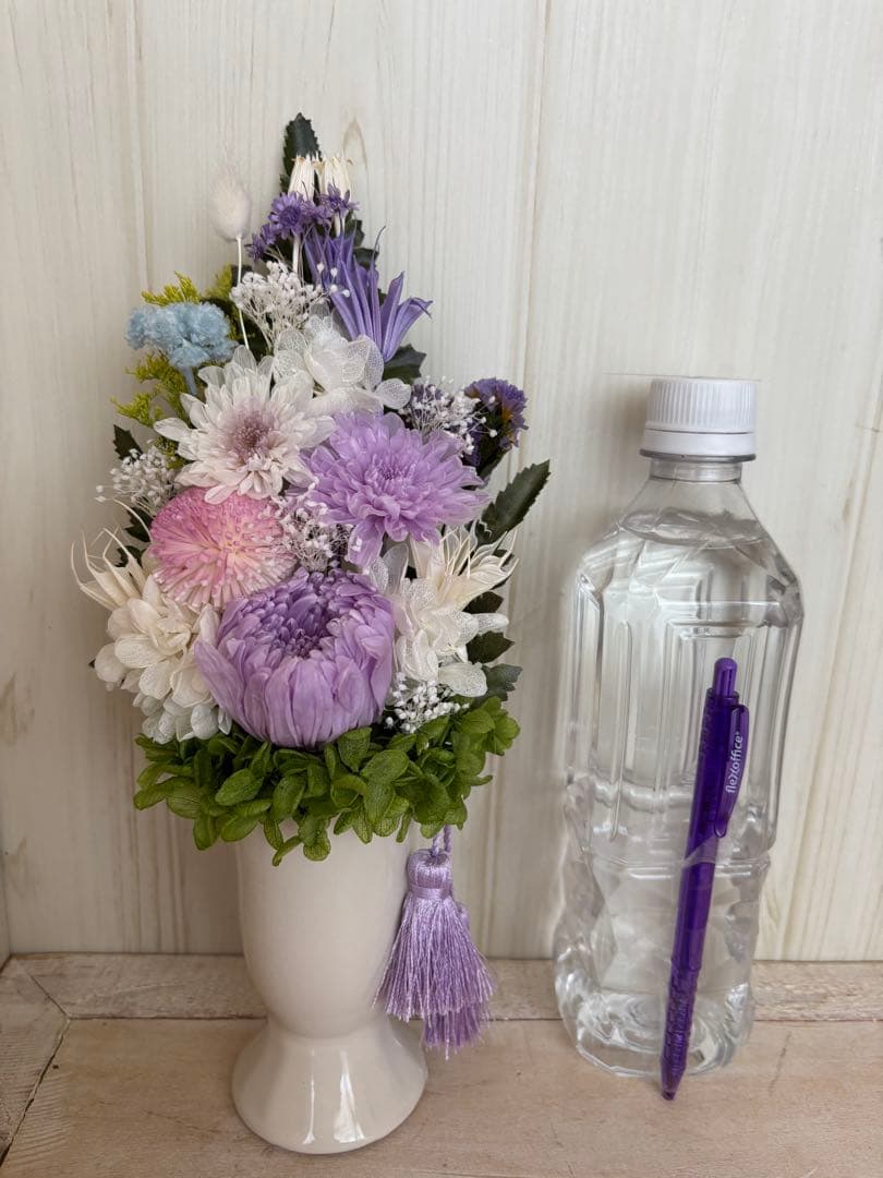プリザーブドフラワー　仏花アレンジ1対(花器、タッセル付) Lサイズ