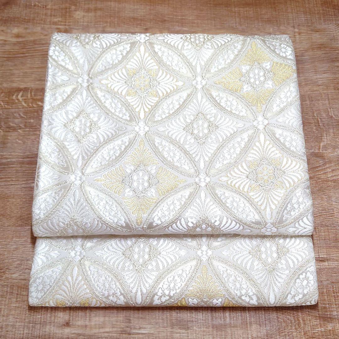 袋帯　七宝　白銀　金糸　銀糸　リーズナブル　祝い事　お仕立て込み